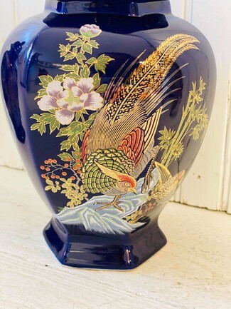 Ginger Jar Pheasant Motif Octagonal Gold Pheasant Jar