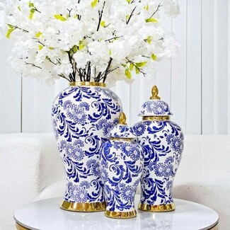 Ginger Jar Trio Arrangement Gold Accents Luxury Ceramic