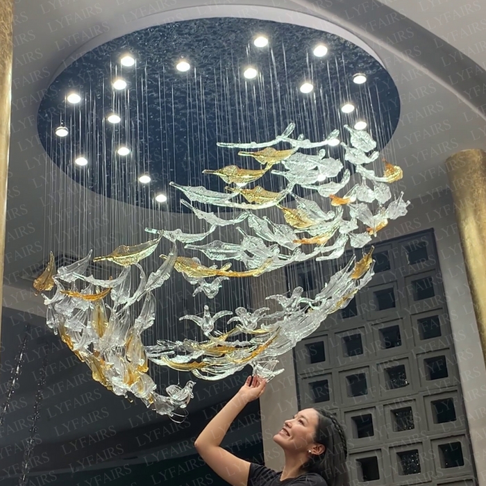 Glass Chandelier Feather Shaped Floating Glass Feather