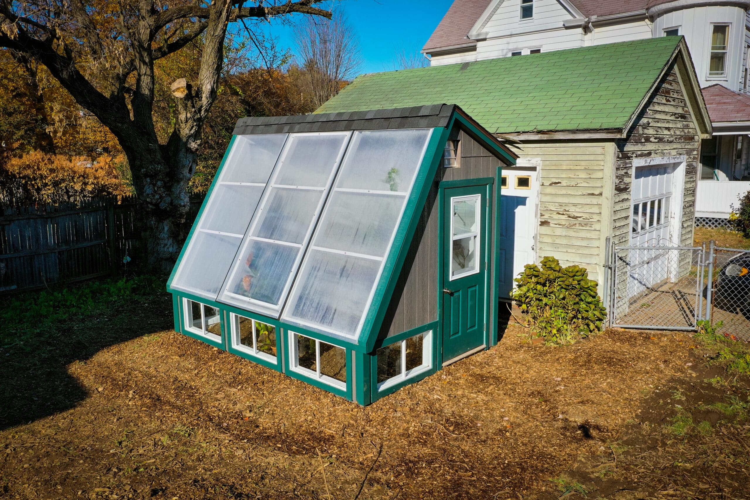 Greenhouse Shed with Forest Green Trim and Low Vents