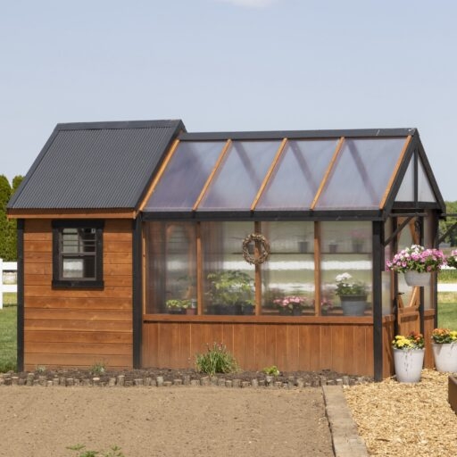 Greenhouse Shed with Hybrid Roof and Modern Rustic Build