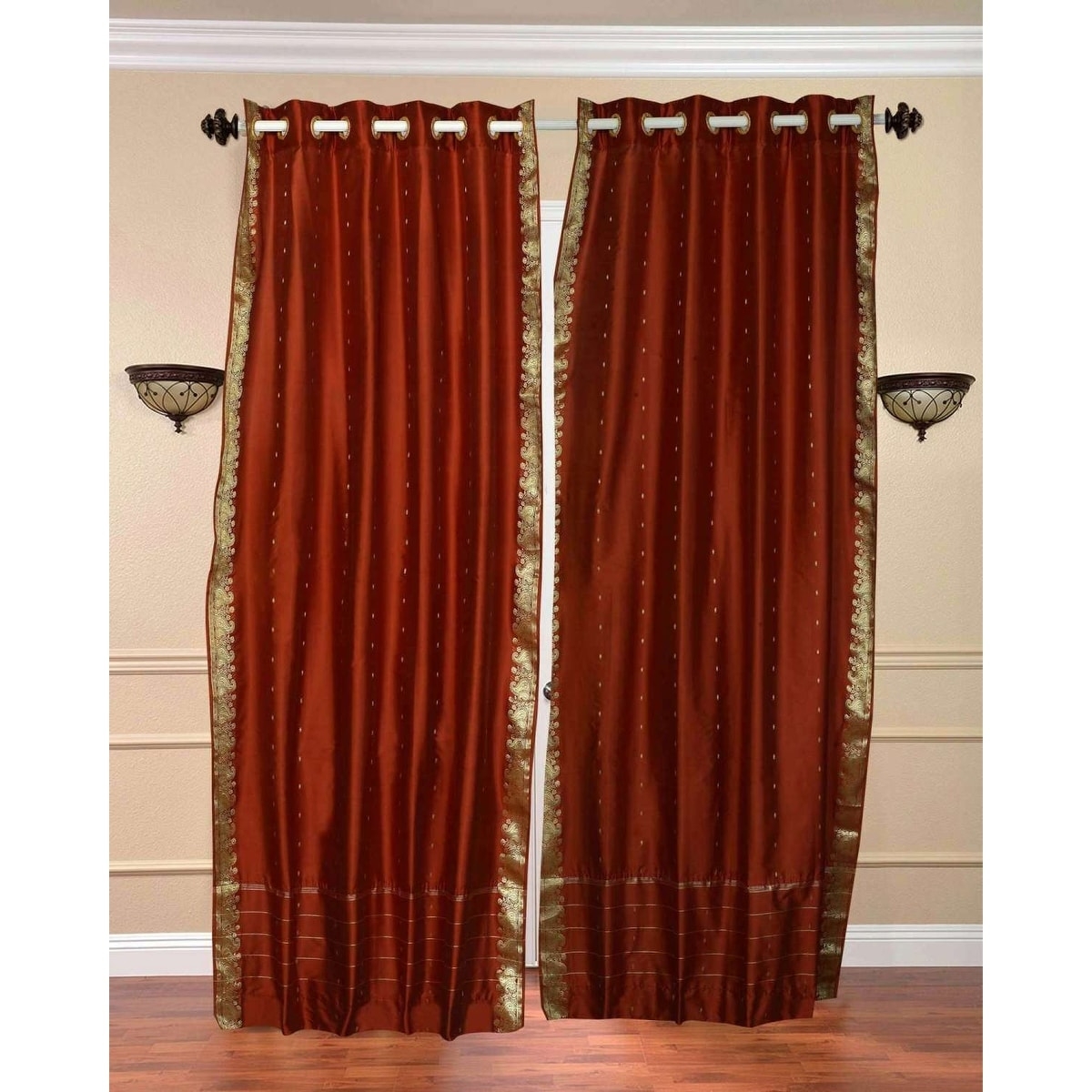 Grommet Curtains Sari Fabric Gold Zari Border Drapes