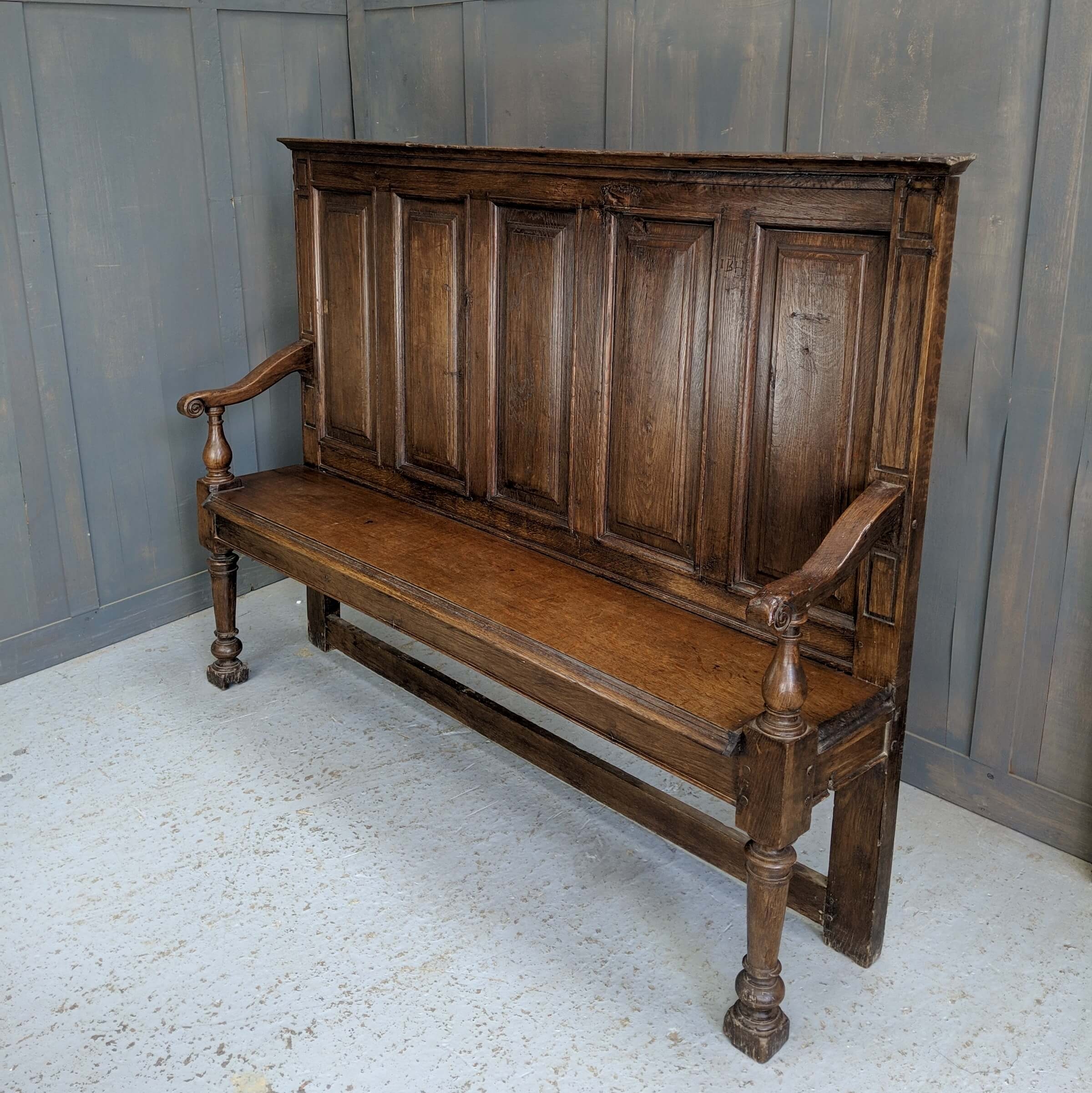 Hall Bench with Five Panel Construction Dark Oak Settle