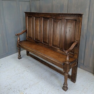 Hall Bench with Five Panel Construction Dark Oak Settle