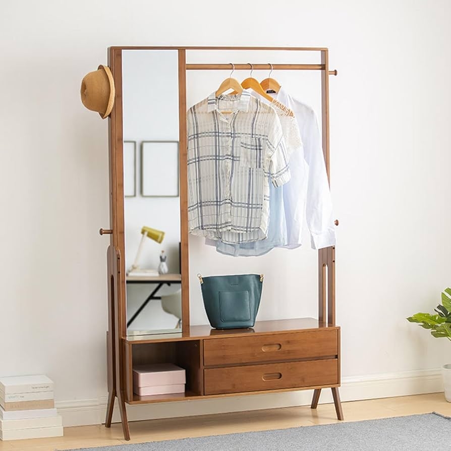 Hall Tree with Integrated Drawers and Full Length Mirror
