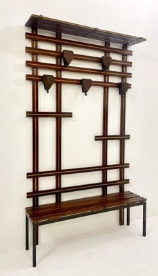 Hall Tree with Linear Inlay and Triangular Geometric Hooks