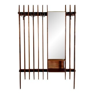 Hall Tree with Vertical Slat Frame and Asymmetric Mirror