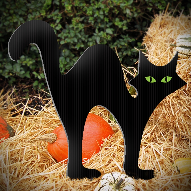 Halloween Lawn Sign: Arched Back Silhouette Spooky Cat
