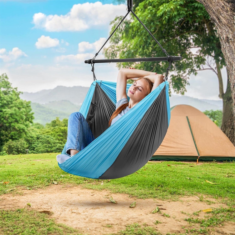 Hammock Chair Two Tone Fabric Spreader Bar Sky Blue Camping