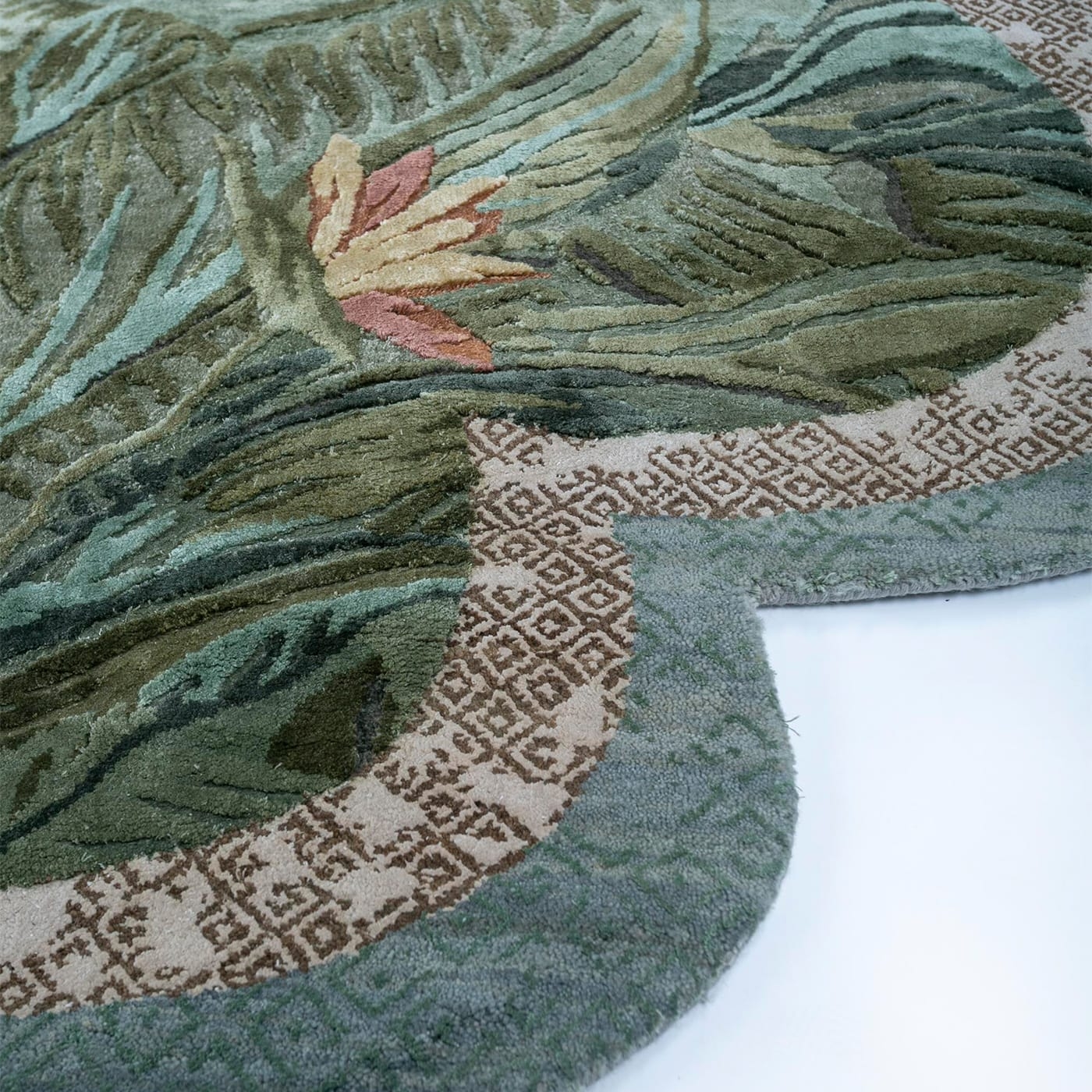 Hand Knotted Rug: Surf Green Asymmetrical Botanical Fiber