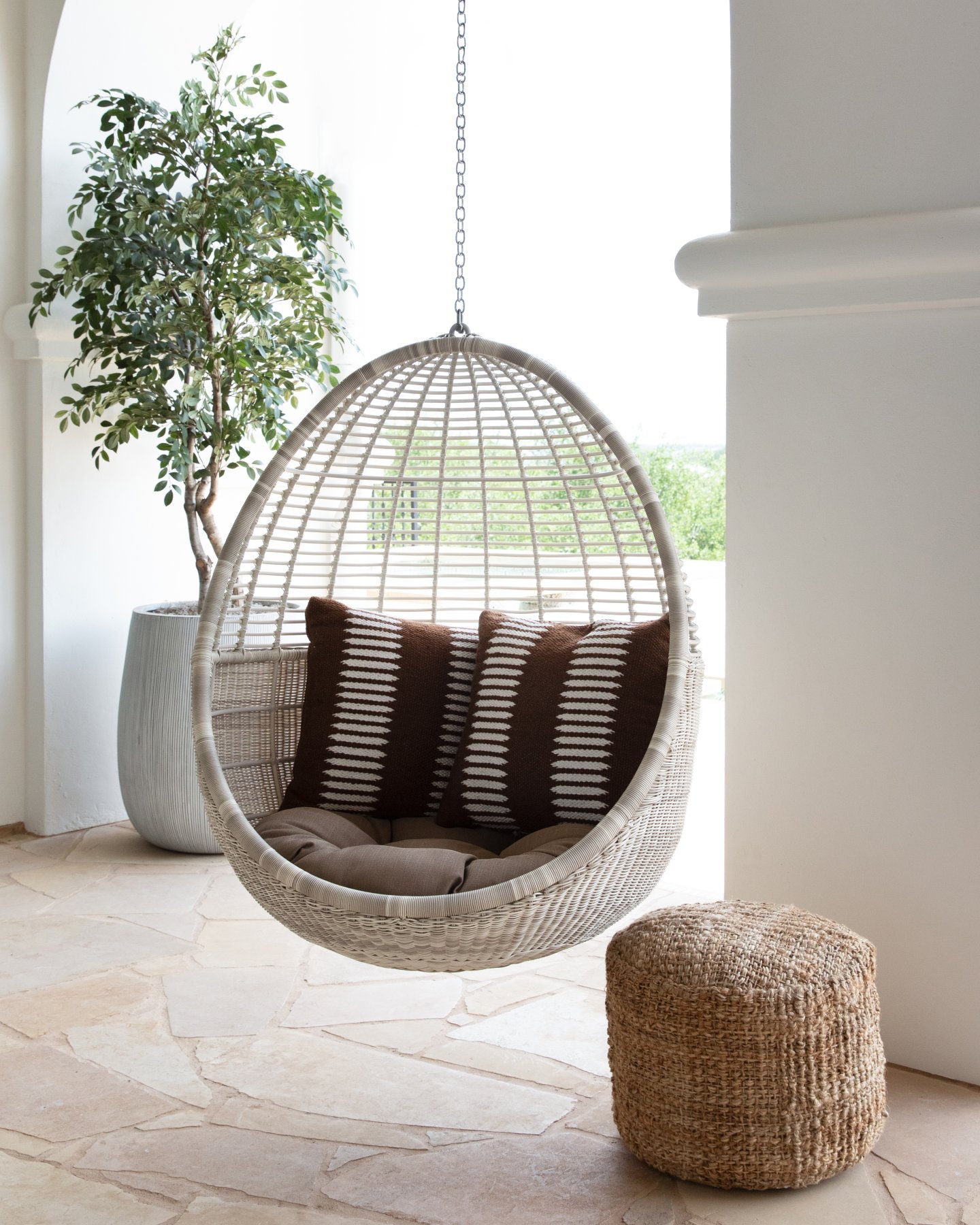Hanging Chair Open Weave Egg Shape Coastal Patio Swing Seat
