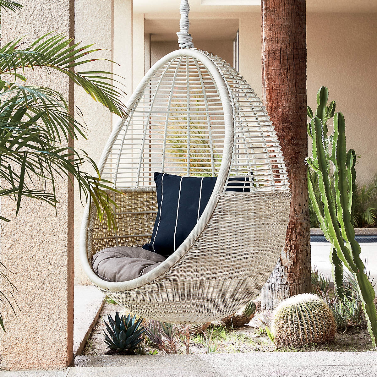 Hanging Chair Rope Suspension Woven White Wicker Hanging Chair