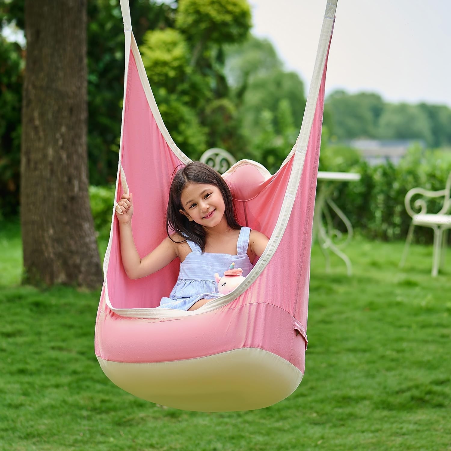 Hanging Pod Suspension Straps Soft Pink Whimsical Seating