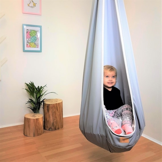 Hanging Pod Swing Fabric Pod Contrast Piping Playroom Decor