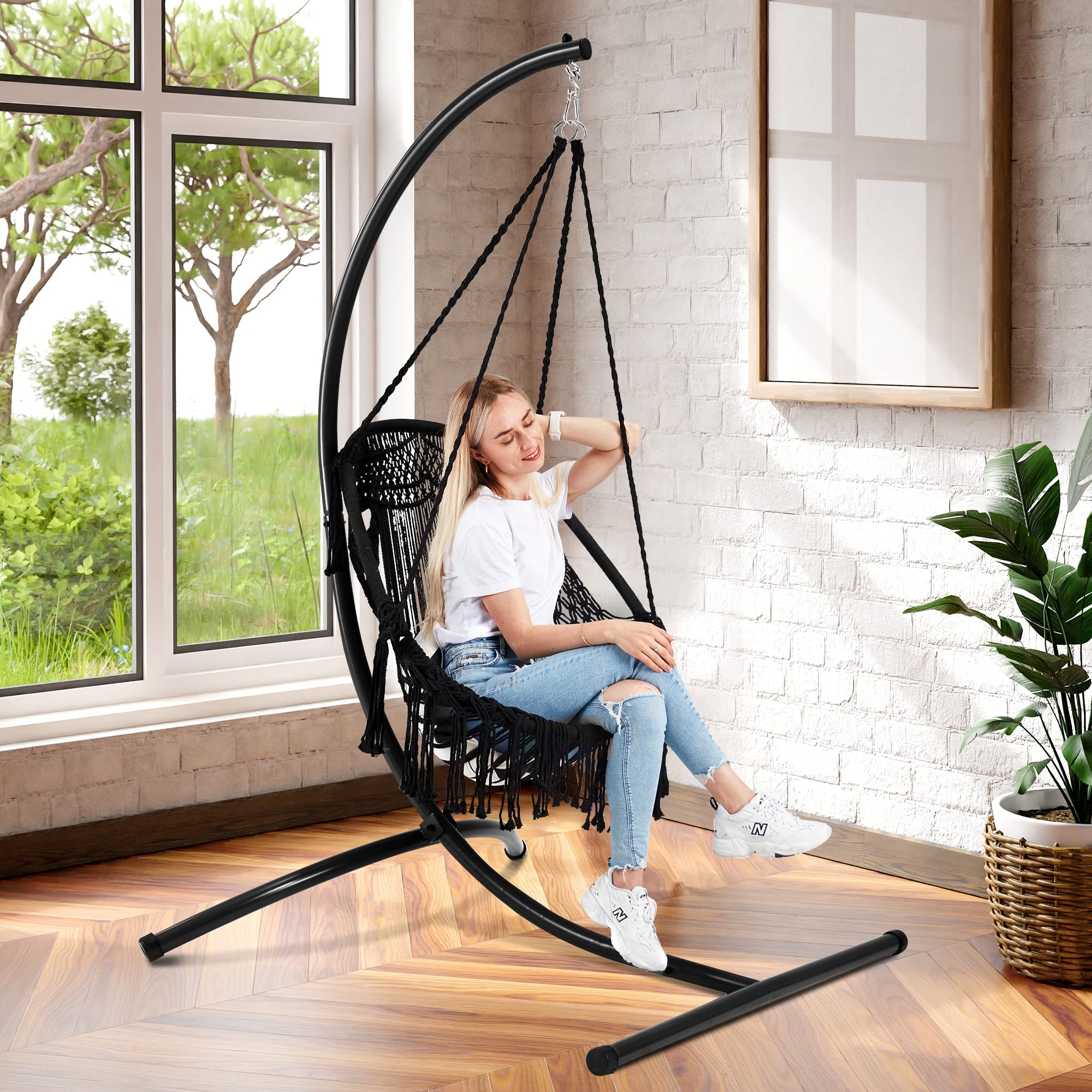 Hanging Pod Swing Macrame Weaving Fringed Hanging Chair