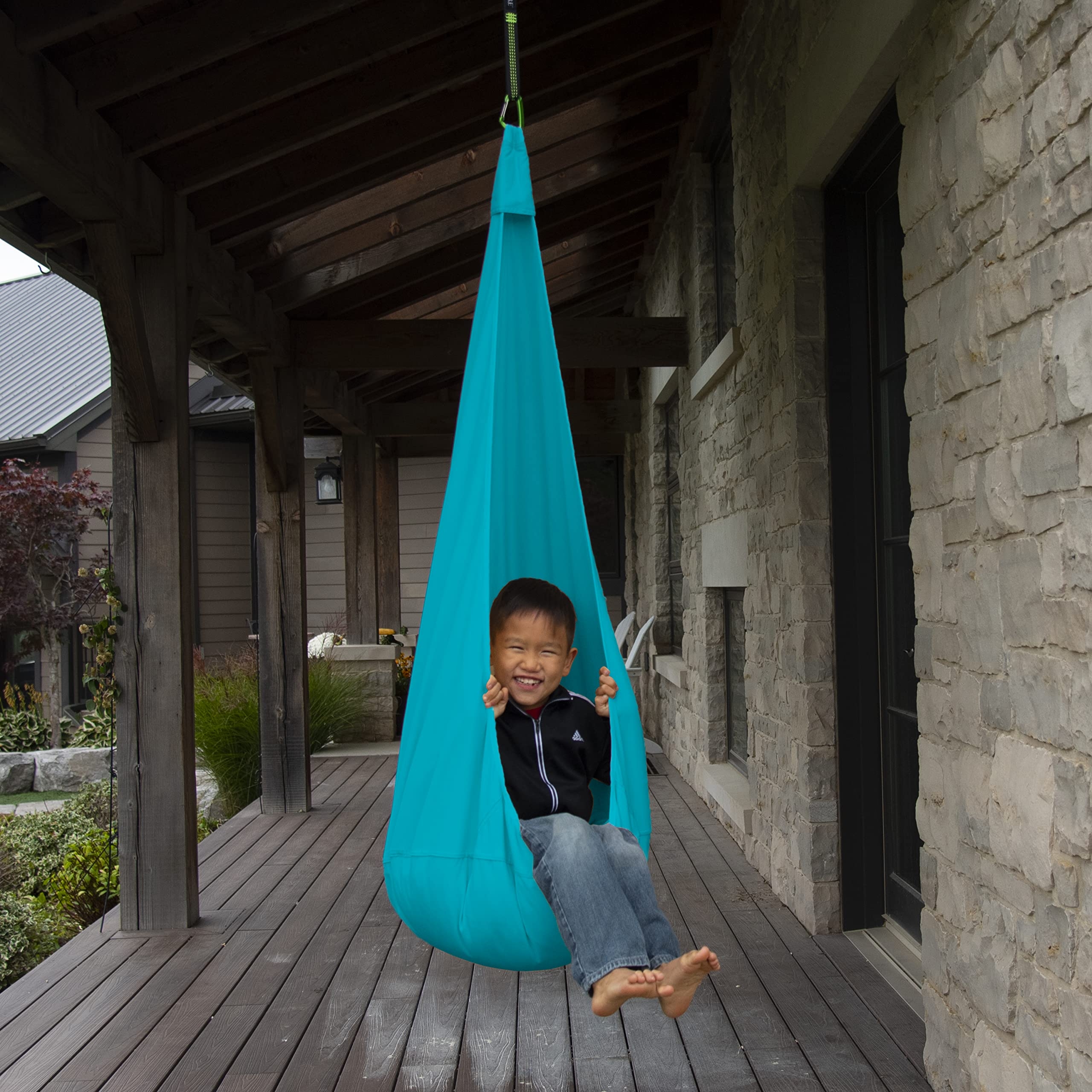 Hanging Pod Vibrant Turquoise Cone Shape Rustic Porch Retreat