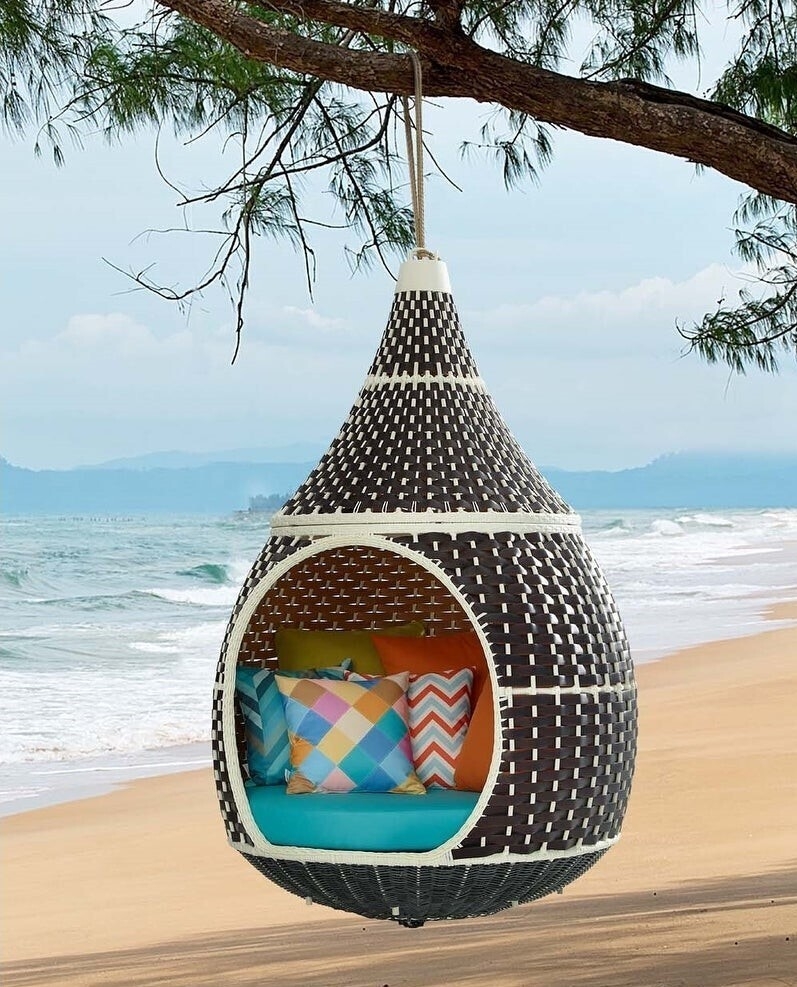 Hanging Pod Woven Geometric Pattern Tropical Hanging Nest