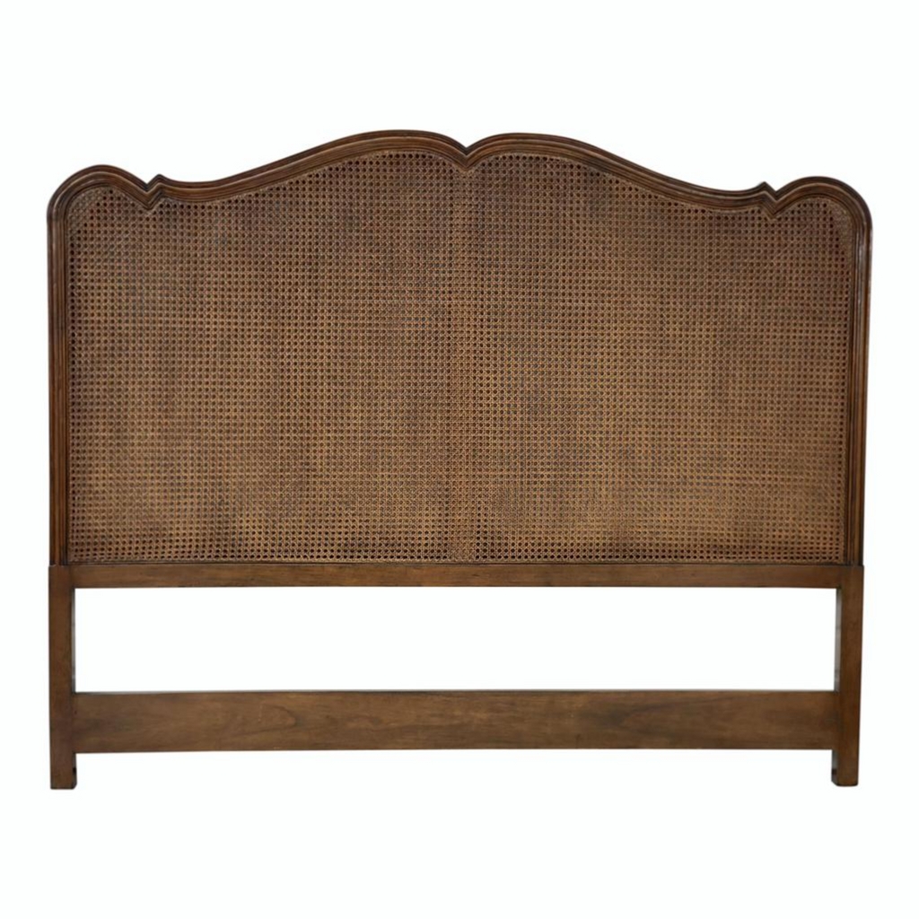 Headboard With Camelback Silhouette and Woven Cane