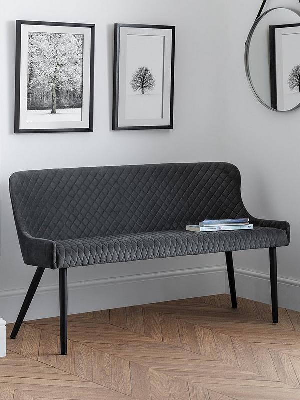High Back Bench featuring Diamond Quilted Charcoal Fabric