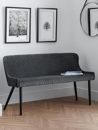 High Back Bench featuring Diamond Quilted Charcoal Fabric
