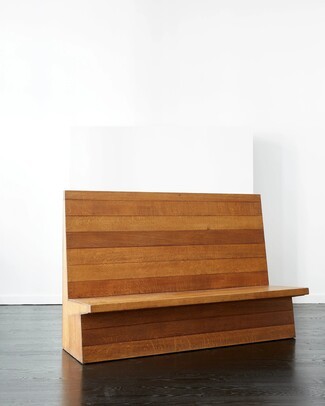 High Back Bench Horizontal Planks Minimalist Oak Seating
