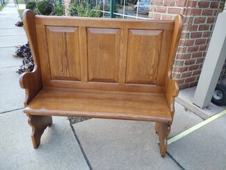 High Back Bench Scroll Cut Base Paneled Wood Hall Seat