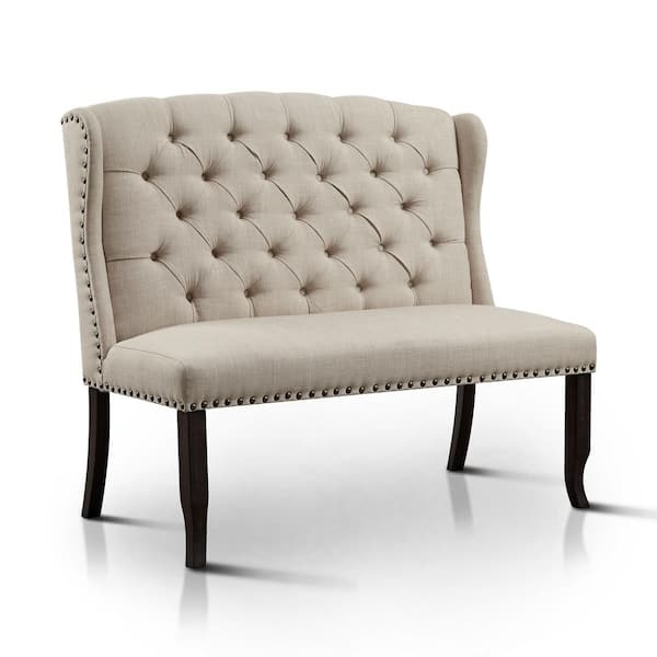 High Back Bench Wingback Profile Tufted Beige Dining Bench