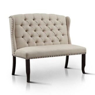 High Back Bench Wingback Profile Tufted Beige Dining Bench