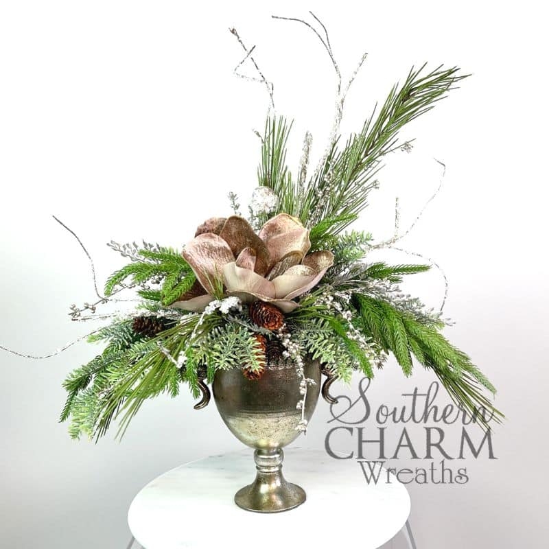 Holiday Centerpiece: Footed Antique Urn and Champagne Magnolia