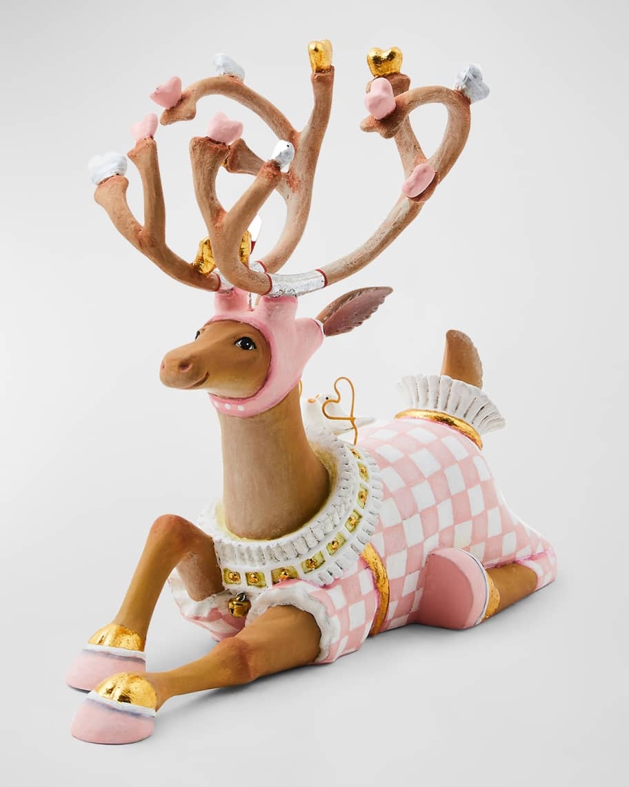 Holiday Figurine: Heart Tipped Antlers Checkered Reindeer Figure