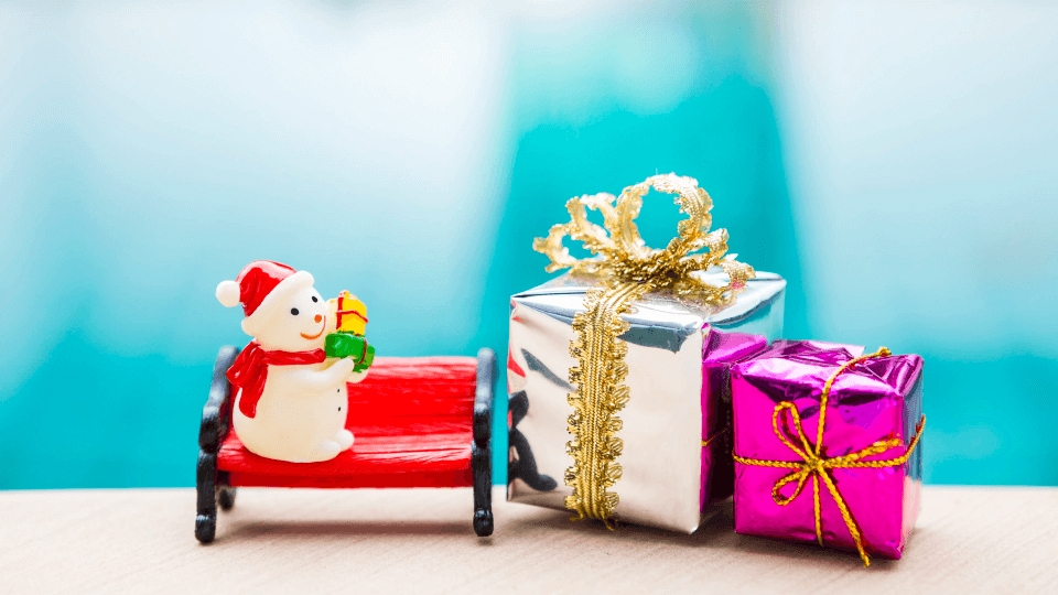Holiday Figurines Miniature Scale with Teal and Red Christmas Decor