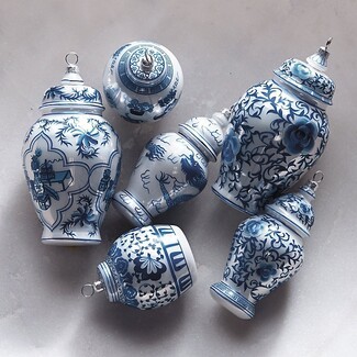 Holiday Ornaments Ginger Jar Shaped Blue And White Set