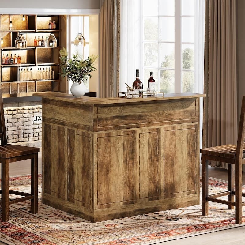 Home Bar L-Shaped Honey Brown Recessed Panels Furniture
