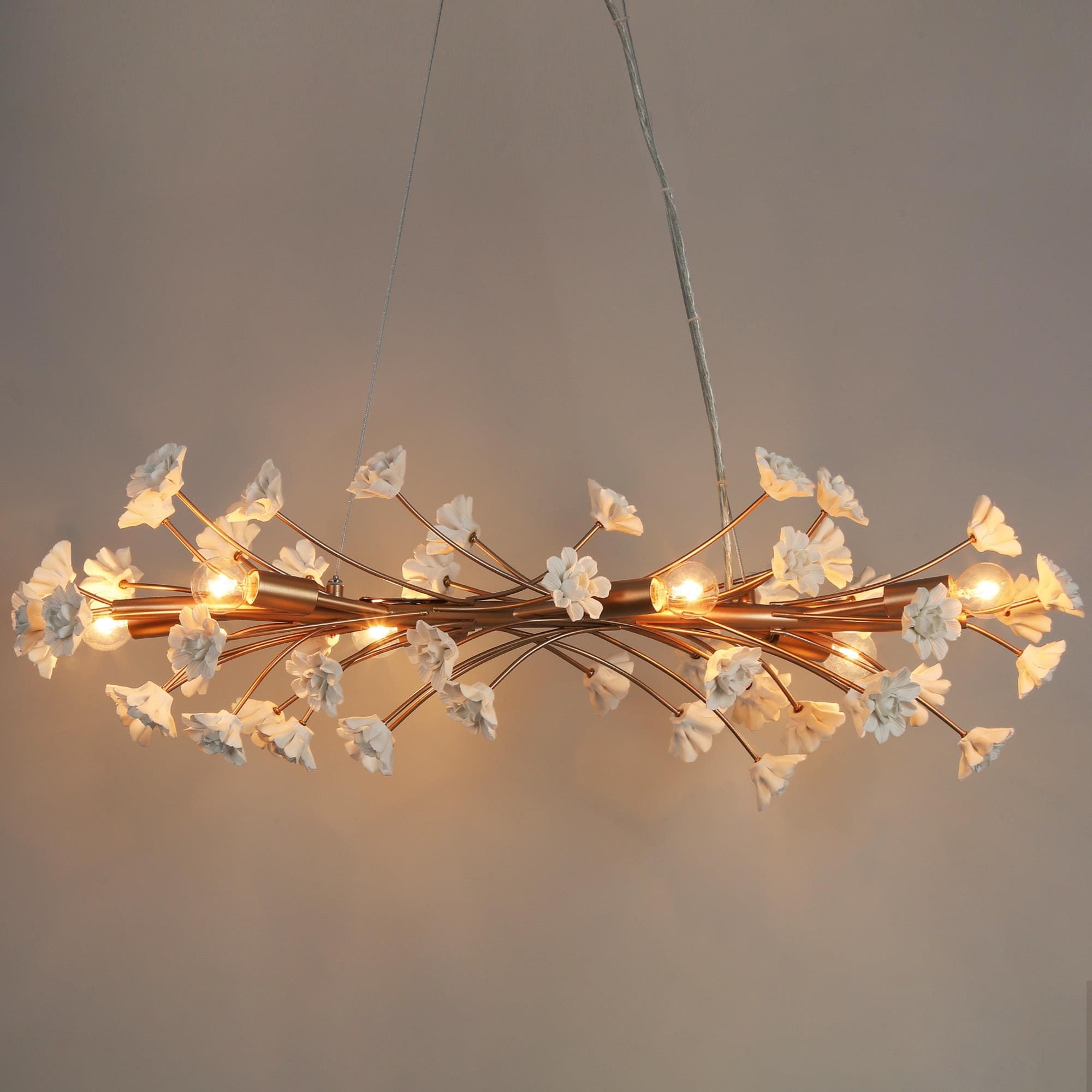 Horizontal Chandelier Botanical Design with Satin Gold Finish