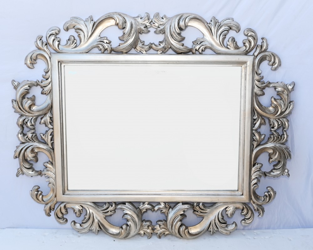 Horizontal Mirror Silver Gilt Finish Foliate Scrolls Antique