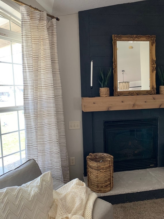 Horizontal Striped Curtains: Beige Gold Shiplap Contrast