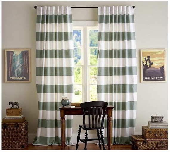 Horizontal Striped Curtains: Sage Spindle Back Office
