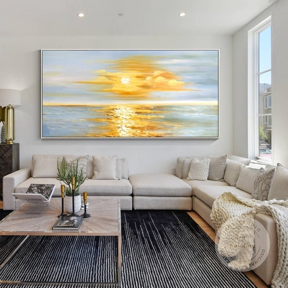 Horizontal Wall Art Impasto Seascape Golden Canvas