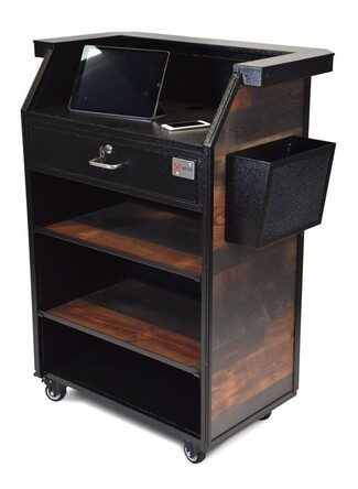 Host Stand Mesh Side Pocket on Rolling Casters with Textured Finish