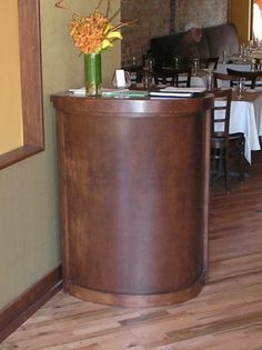 Host Stand Semi Circular Front with Walnut Brown Compact Footprint