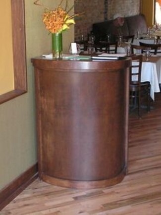 Host Stand Semi Circular Front with Walnut Brown Compact Footprint