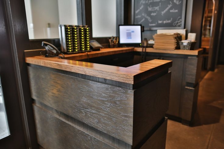 Host Stand Two Tier Counter with Horizontal Paneling in Charcoal
