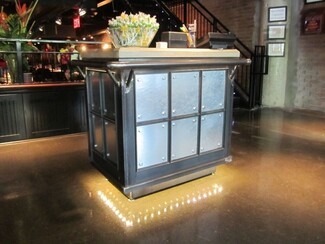 Hostess Stand Integrated LED Lighting with Bolted Panels in Gunmetal