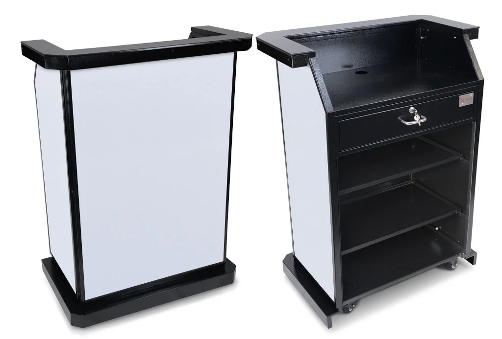 Hostess Stand Locking Drawer and White Panels with Cable Management