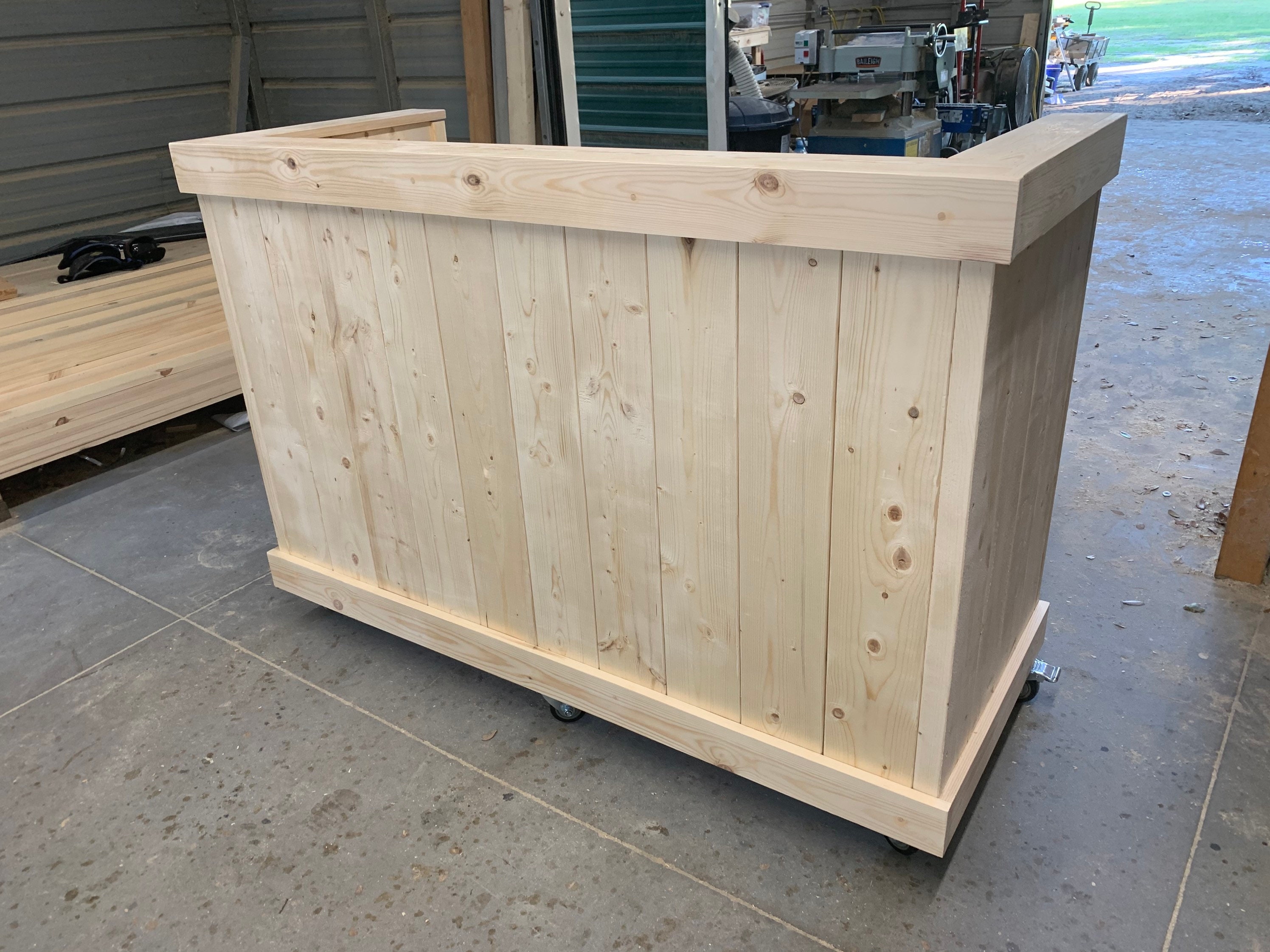 Hostess Stand Mobile Casters with Unfinished Wood Vertical Planks