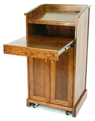 Hostess Stand Pull Out Shelf with Mobile Casters and Slanted Top