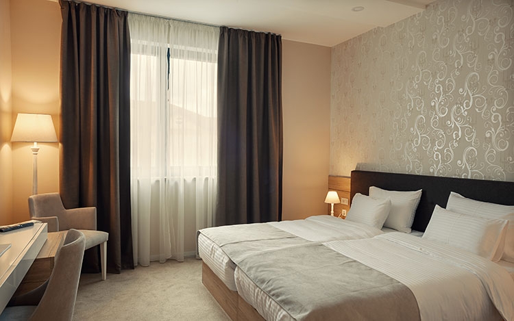 Hotel Curtains Deep Mocha Blackout Drapes and Layered Sheers
