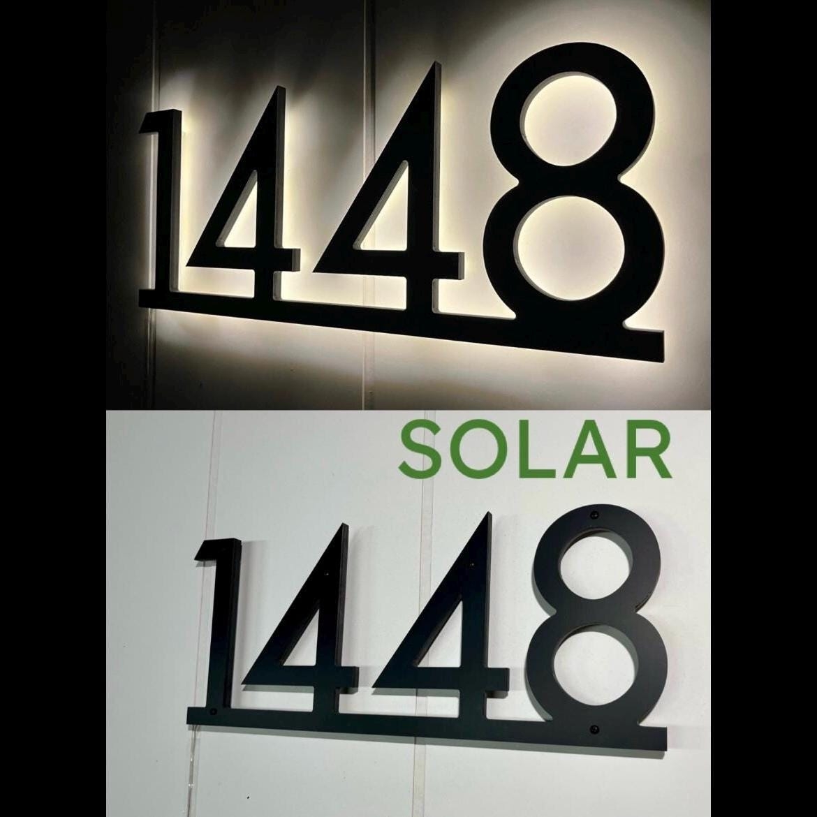 House Number Sign: Solar Powered Backlit LED Halo Lighting