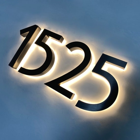House Numbers: Brushed Finish Matte Black Backlit Halo Plaque