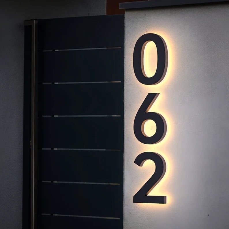 House Numbers: Vertical Layout Backlit Glow Address Sign